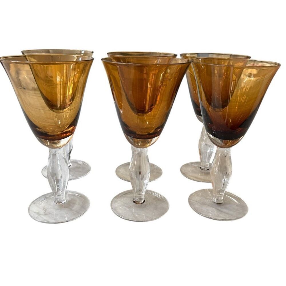 Set of 6 Southern Living at Home Arlington Amber Stemware Water Goblets 7 3/4”